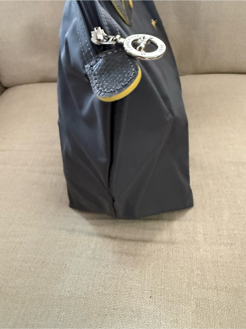 Longchamp Dark Grey Tote with Yellow Trim and Logo - Picture 6 of 10